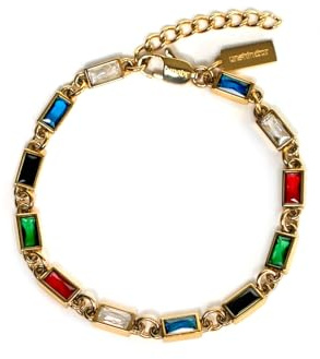 UNSHINEBAR Bracciale da tennis da uomo con gemme colorate in argento o oro – Streetwear Iced Out Zirconi multicolor in acciaio inox e oro 18 carati – Braccialetto impermeabile, Eine Grösse, Acciaio