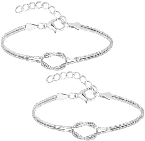 2 Pezzi Bracciali Coppia Argento con Nodo dell'Amore - Bracciali Partner Regolabili in Acciaio Inossidabile | Regalo per Anniversario, Amicizia, Matrimonio | Design Elegante e Anti-Allergenico