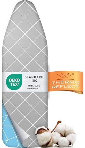 Timbley Turbo Bügelbrettbezug 120x40 – Hitzereflektierend für schnelleres Bügeln – einfache Montage mit Gummizug – 2X Komfortpolsterung & OEKOTEX100 | Made in Europe | Größe M