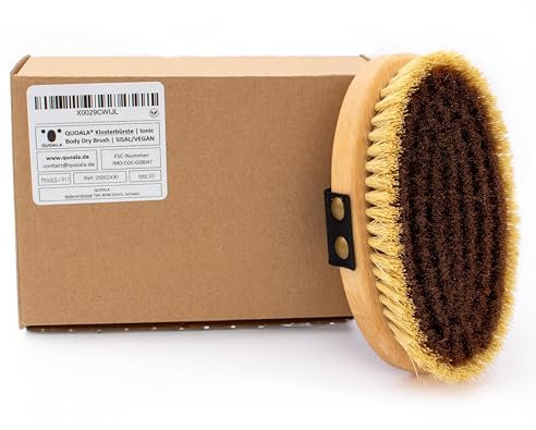 QUOALA® Spazzola a secco vegana IONIC – Spazzola monastica per massaggio disintossicante – Spazzola per corpo con setole in rame e sisal – in legno FSC – 100% senza plastica – Made in Germany
