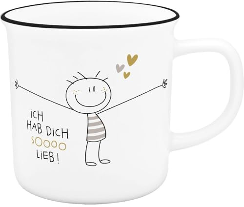 H:) PPY life XL-Becher mit Motiv Hab dich so lieb | Lieblingsbecher aus Porzellan, Tasse mit Spruch, 55 cl, mit Geschenkbanderole | Geschenk Freund, Freundin | 74489