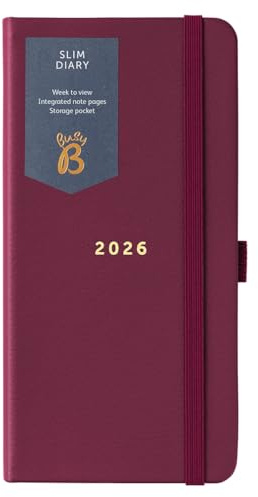 Busy B 2026 Slim Weekly Planner Diary with Burgundy Faux Leather Cover - Compact Design Pocket Diary, Week to View Layout, Notes Pages & Storage Pocket - Handbag-Sized Journal for Organisation
