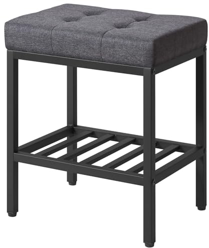 IBUYKE Rectangular Makeup Stool with Adjustable Feet and Storage Space, Footrest Chair, Linen Seat Vanity Stool, Multi-Use as Small Side Table or Ottoman, for Bedroom, Dark Gray WBD017G