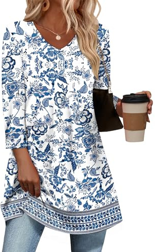 OFEEFAN Long Shirts For Women For Leggings Teacher Outfits Floral 02 S