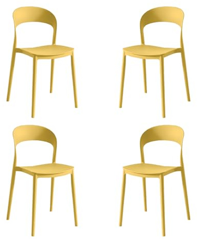 eacommerce | Sedia impilabile da cucina | Polipropilene 40x39x78 cm | Leggera, facile da pulire, design ergonomico | Adatta per interni ed esterni, resistente e versatile (Set 4 Sedie, Senape)