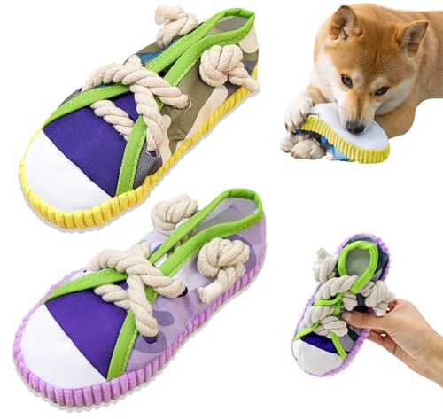 BSITSSS 2 PCS Interactive Dog Toys, Shoe Shaped Puppy Plush Chew Toy, Cute Soft Dog Rope Tug Toy for Small Dogs Puppies Teeth Cleaning Reduces Boredom