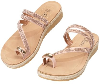 JOMIX Sandali Donna Estivi Aperti con Punta Divisa Zeppa e Strass Comode Scarpe Aperte Leggere e Traspiranti Ciabatte Eleganti alla Moda per Spiaggia Mare e Vacanza (PINK,38)