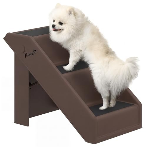 PawHut Escalera para Perros Plegable de 3 Peldaños 53x30,5x36,5 cm Marrón
