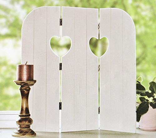 DRULINE 58 cm Paravento Decorazione per Finestra Legno Rialzo Farfalla Cuore Shabby Chic - Bianco (Cuore)