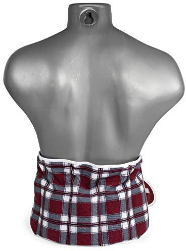 Cuscino termico con cintura, semi di ribes. Lunghezza totale: 135cm, flanella rosso a quadri e borgogna. Caldo e freddo - microonde, forno e frigorifero