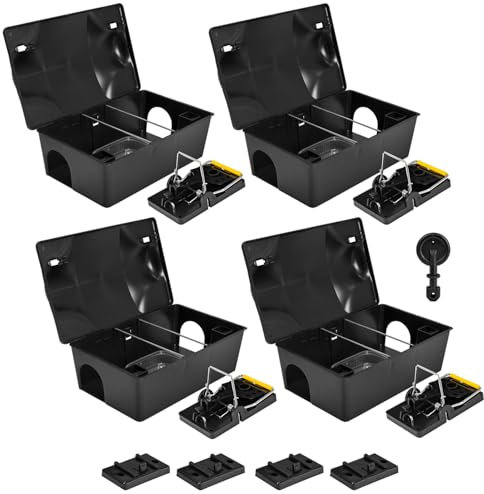 Köderstation Ratten Set Köderbox Box Garten Mausfalle Mäuse mit Schlagfalle Rattenköderbox Rattenköderstation Rattenfalle Kinder- Haustiersicher Petigi, Anzahl:4