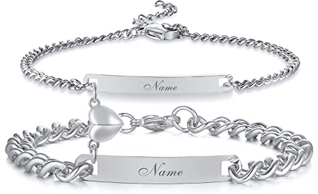 VNOX Pulseras a juego personalizadas para parejas, pulseras magnéticas para parejas, joyería personalizada para parejas (F-Stainless Steel-Heart)