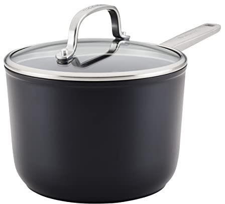 KitchenAid Hard Anodized Induction Nonstick Sauce Pan/Saucepan with Lid, 3 Quart - Matte Black