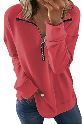 NEYOUQE womens long sleeve undershirts for women red crewneck sweater dress zip up hoodie work athletic ladies spring tshirts vneck t shirts for woman zipper trendy tunic sweatshirt M