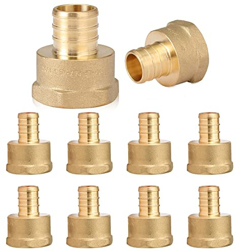 GUOFIS (Pack of 10) PEX 3/4 x 3/4 NPT Female Threaded Adapter,Brass Pex Crimp Adapters Fitting for PEX Pipes in Plumbing Jobs(PEX1807044)