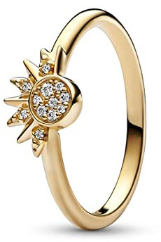 PANDORA Moments Himmlisch Funkelnder Sonnenring mit 14 Karat vergoldeter Metalllegierung mit klaren Cubic Zirkonia Steinchen in der Größe 58, 162674C01-58