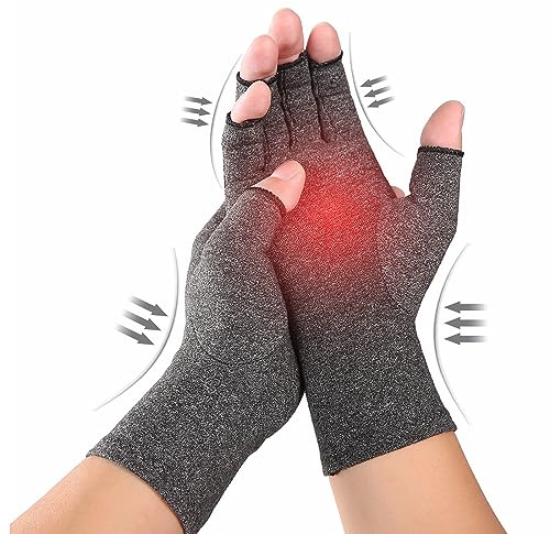 AKOFIC artroshandskar, kompressionshandskar för reumatism osteoartrit, fingerlös terapi handskar kvinnor män erbjuder artritisk ledvärk lindring av symtom (S)