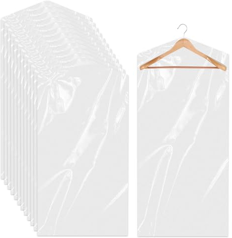 Sliverdew Confezione da 24 custodie lunghe per abiti da 60 x 150 cm, in plastica, per appendere vestiti, trasparenti, antipolvere, per abiti, cappotti, abiti