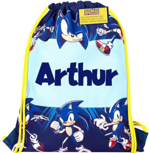 Sonic The Hedgehog Personalised Name Drawstring Bag for Kids School | Kids PE Bag - Personalised Gift For Boys - Swimming Bag For Children Blue