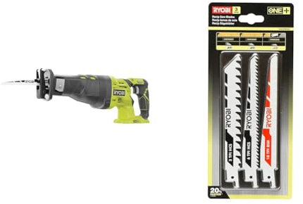 RYOBI - Scie sabre 18V - 0-2 900 cp/min - course de lame 28 mm - capacité bois 200 mm & Blister 3 lames spéciales scie sabre (bois/métal/plastique) - emmanchement universel