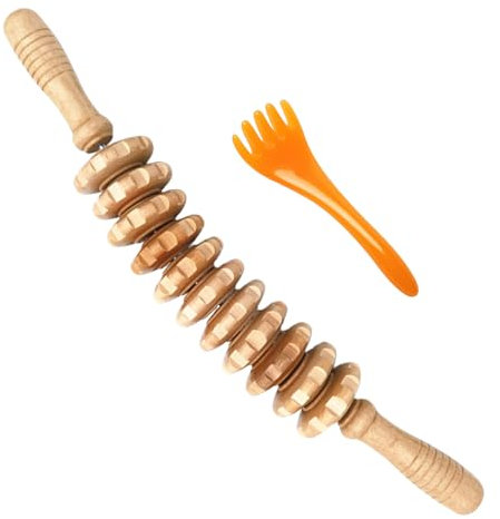 Faszienrolle und Massagegerät aus Holz - Faszienstab mit Griff für Maderotherapie, Lymphdrainage und Anti-Cellulite Massage