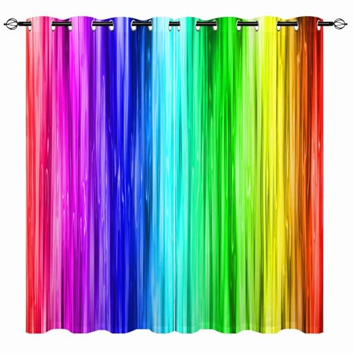 YUANZU Rainbow Striped Curtains - Girls Kids Colorful Vibrant Vertical Stripes Print Pattern Eyelet Blackout Thermal Room Darkening Window Drapes for Living Room Bedroom 2 Panels W132cm x D160cm
