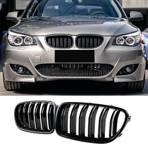 Haoyijiahui E60 E61 Nieren Kühlergrill Schwarz Glänzend Doppel-Lamellen, Front Nieren Grill für BMW 5 Serie E60 E61 M5 2003-2009 (For 5er E60 2003-2009)