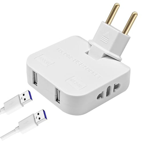 Momowin Mehrfachsteckdose Flacher Stecker，USB Steckdose，US und europäische Adapter，180° Drehbare，Flacher Stecker Steckdose Platzsparend，Geeignet für Reisen und Heimgebrauch