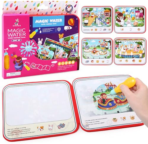 LEADSTAR Magic Water Colouring Books Reusable Water Painting Books for Children, Water Magic Coloring Book Kids with Water Pen Kids Educational Toys, Magic Book Arts and Crafts Gift Sets for Drawing