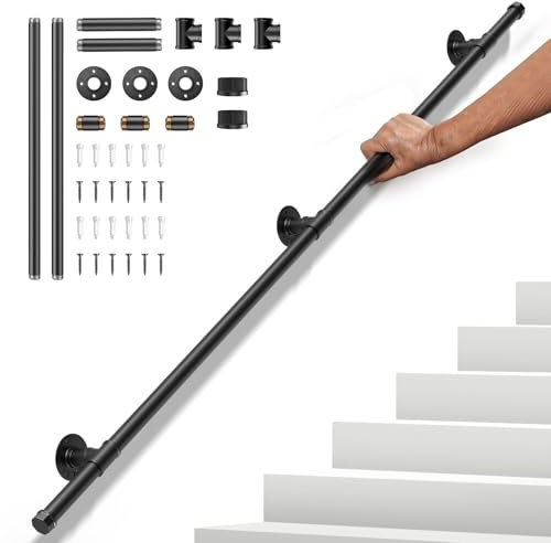 Pasamanos para Escaleras, 2 Secciones y 1.5M Pasamanos Metálico para Pared sin Barreras, 100kg Antideslizante y de Seguridad, apto para Niños, Personas con Discapacidad y Personas Mayores