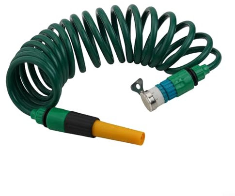 Jotekonoby - Manguera de riego retráctil y extensible (5 m/15 m en espiral con boquilla de pulverización (5 m)