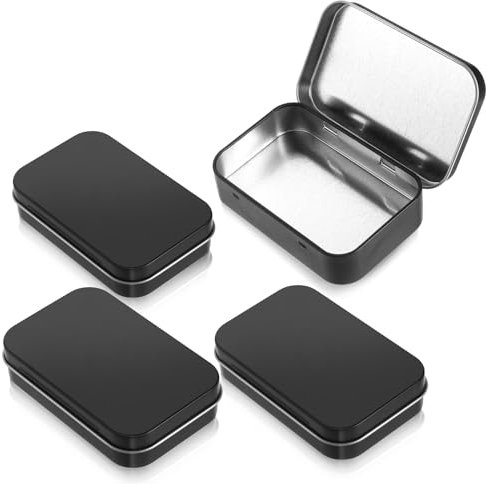 Bewudy 4PCS Rectangular Small Tin Boxes, 9.4X5.9cm Iron Flip Storage Box Portable Mini Storage Box Small Items Hinged Containers for Candies Jewelry Key Coin Earrings (Black)