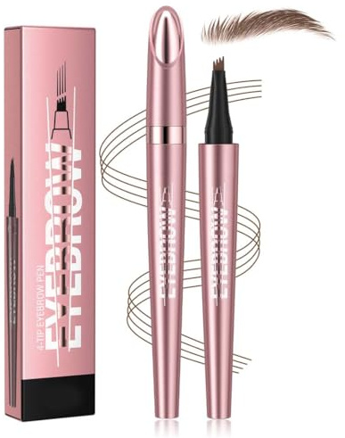 IKOPFLN 1 Pezzi Oro rosa Matita per sopracciglia impermeabile, 3D Microblading Eye Brow Pencil con 4 punte a forchetta, applicatore, nero, crea sopracciglia dall'aspetto naturale (B)