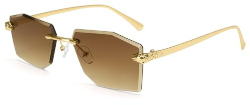 Dollger Rimless rettangle occhiali da sole per uomini e donne Hip-Hop Small Square Sunglasses Frameless 70s 90s Shades, marrone, M