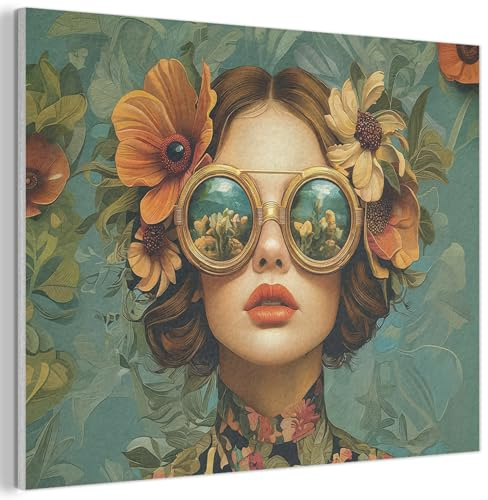 MuchoWow© Bilder aus Filz 100x70 cm Wohnzimmer Deko Modern Wandbild Kunstdruck Bild Schlafzimmer über Bett Room Decor Geschenke Frau - Blumen - Schmetterlinge - Natur - Vintage