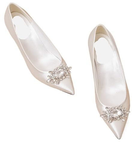 Brudskor silke brud bröllop skor kvinna 5 cm höga klackar kristall spänne pumps loafers stor storlek 34–43