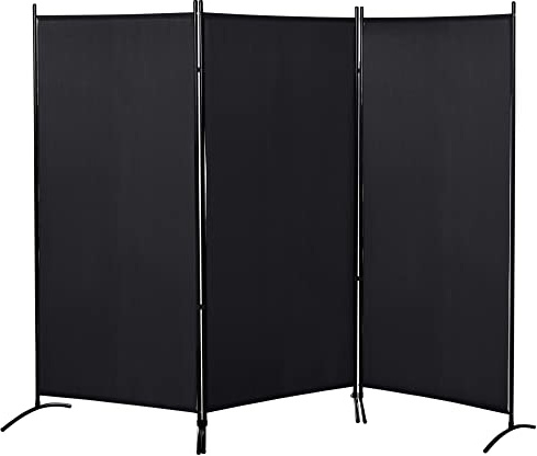 HOMCOM Biombo de 3 Paneles, Biombo Separador de Ambientes Plegable con 6 Pies de Metal, Divisor de Habitaciones, Salón, Dormitorio, 253x182 cm, Negro