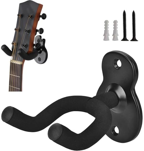 Ginddy Soporte Guitarra Pared,Resistente y de Espuma Suave para Guitarras Eléctricas Acústicas Bajos y Ukeleles Soporte de Exhibición Giratorio de 360° con Tornillos Color Negro