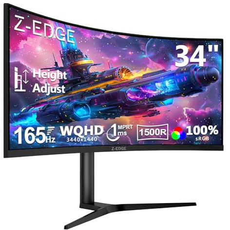 Z-Edge Monitor Gaming Curvo 34 Pulgadas UWQHD 21:9 165Hz 1500R 1ms VA Pip