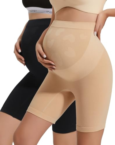 INNERSY Maternity Shorts Over Bump Anti Chafing Pregnancy Shapewear 2 Pack | Pregnant Chub Rub Boxers Under Dress, Underskirts Underpants Summer, Gentle Belly and Back Support, Gifts for Expecting Mums