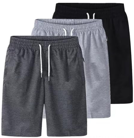 Men’s 3 Pack Knee Length Sweat Shorts Elastic Drawstring Zip Pocket Quick Dry Gym Lounge Beach Activewear (UK, Alpha, 3XL, Regular, Regular, Black+Light Gray+Dark Gray)