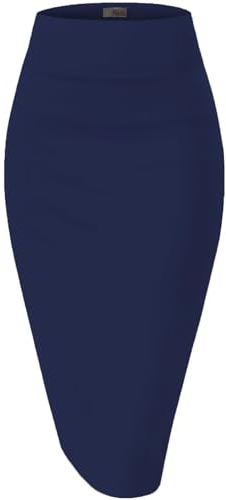 Hybrid & Company Women's Premium Nylon Ponte Stretch High Waist Pencil Suit Skirt Below Knee KSK45002 1073T Navy M