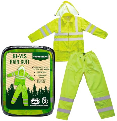 FORESTER Class 3 Hi-Vis Rain Suit - Waterproof Rain Jacket & Pants | Heavy Duty Rain Gear for Men and Women | Lightweight, Reflective Material | Medium