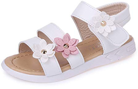 QZBAOSHU Sandalia Niña Sandalias de Vestir para Nina Zapatos Verano Niña Sandalias Cuero Piel Niña 26 EU(CN 27,Blanco)