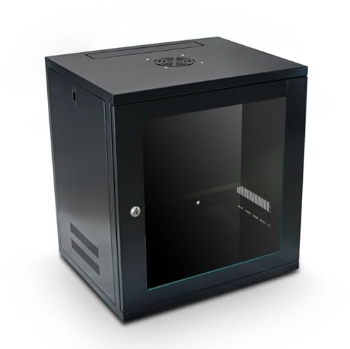Server Rack Data Cabinet - 9U 450mm Deep Wall Mounted 19 Storage Rack for Home, Office, Server Room with Glass Door, Removable Side Panels, Front-Rear Lockable (Flat-Packed)