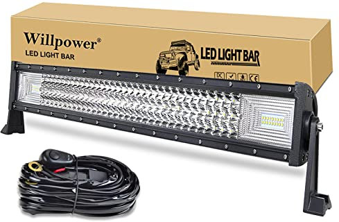Willpower Triple Row LED Light Bar 32 Inch 405W Super Bright Led Off Road Work Light Bar Spot Flood Combo Driving Lights with Wiring Harness Kit for Car Tractor Truck ATV SUV Boat