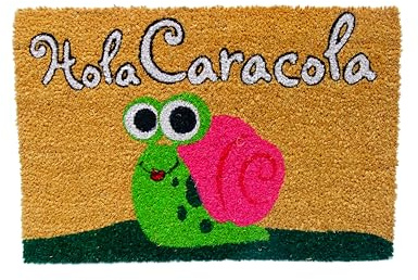 Koko DOORMATS Felpudo Entrada casa Original de Coco Natural “Hola Caracola” | Alfombra de Entrada Antideslizante para Exterior e Interior | 60x40 cm | Diseño Divertido | Base PVC Segura