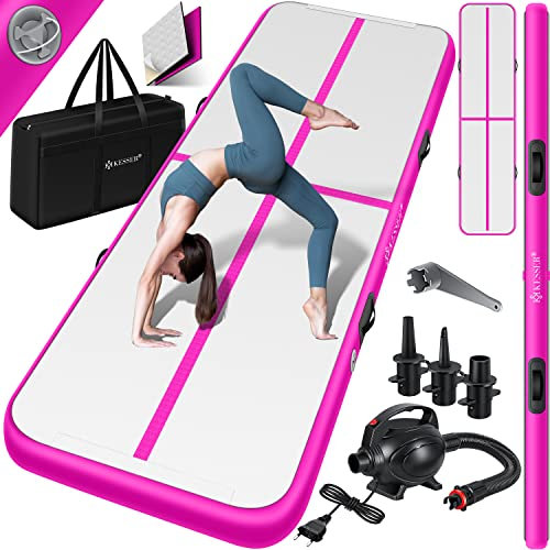 KESSER® Turnmatte Aufblasbar Airtrack Fitness-Matte Gymnastikmatte | inkl. Tragetasche & elektr. Luftpumpe | Yogamatte, Tumbling Matten, Trainingsmatte (Rosa, 400 x 100 x 10 cm)