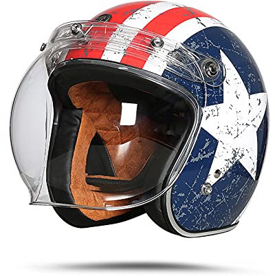 LIONCIANO Motorradhelm Mit Visier DOT/ECE Zertifiziert Jethelm Jet-Helm Roller-Helm Scooter-Helm Moped Mofa-Helm Chopper Retro Vespa Vintage Sturzhelm(Weißer Stern, XXL60-61cm)