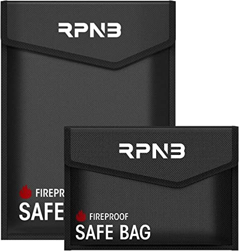 RPNB Fireproof Document Bag(2000℉),Fire Safe Cash Bags for Document,2 Pcaks | Non-Itchy Silicone Coated,TPU Zipper&Wider Airtight Closure,Fireproof Bag Pouch for Valuables,File,Cash and Tablet